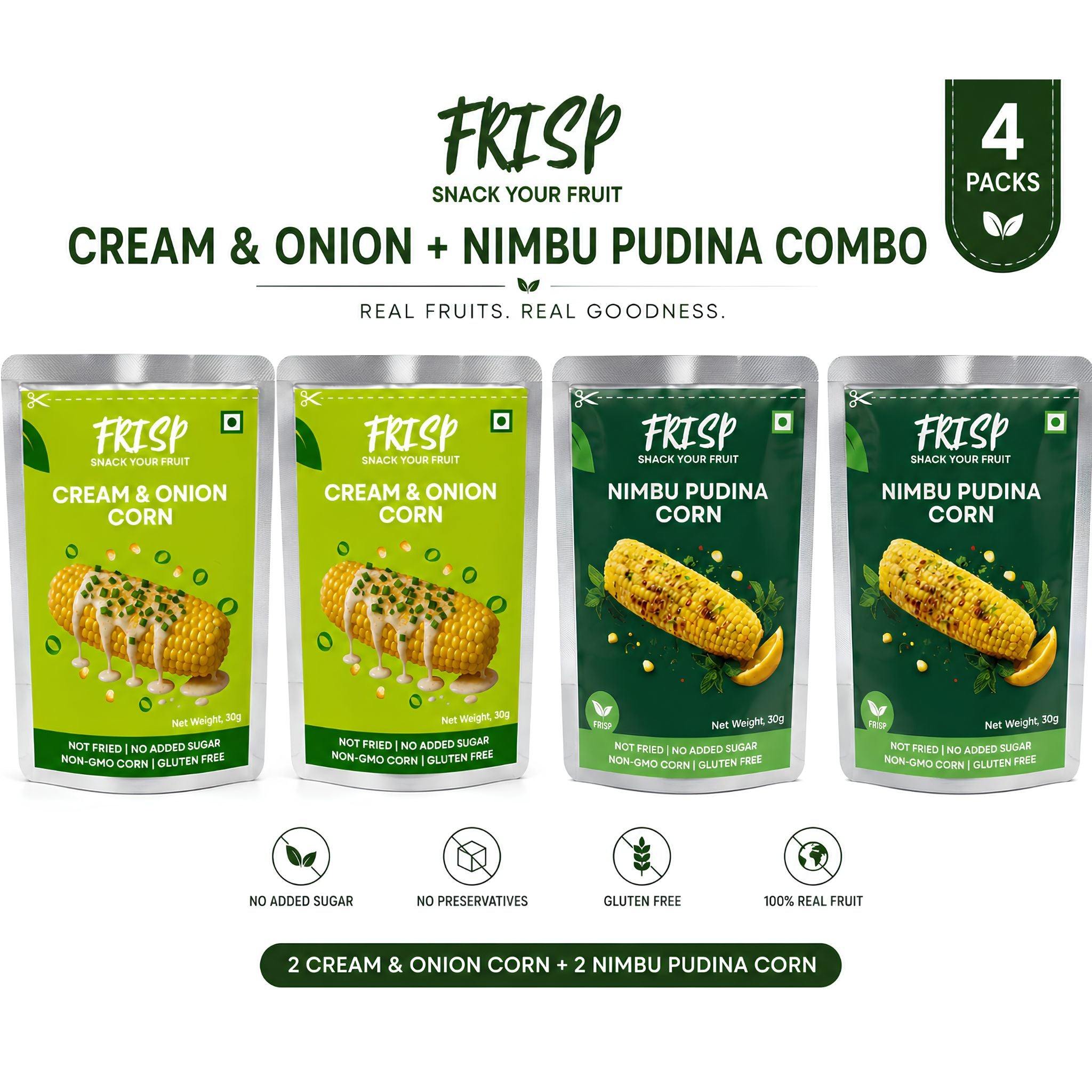 Pack of 4 | Cream & Onion Corn | Nimbu Pudina Corn | Freeze Dried Corn