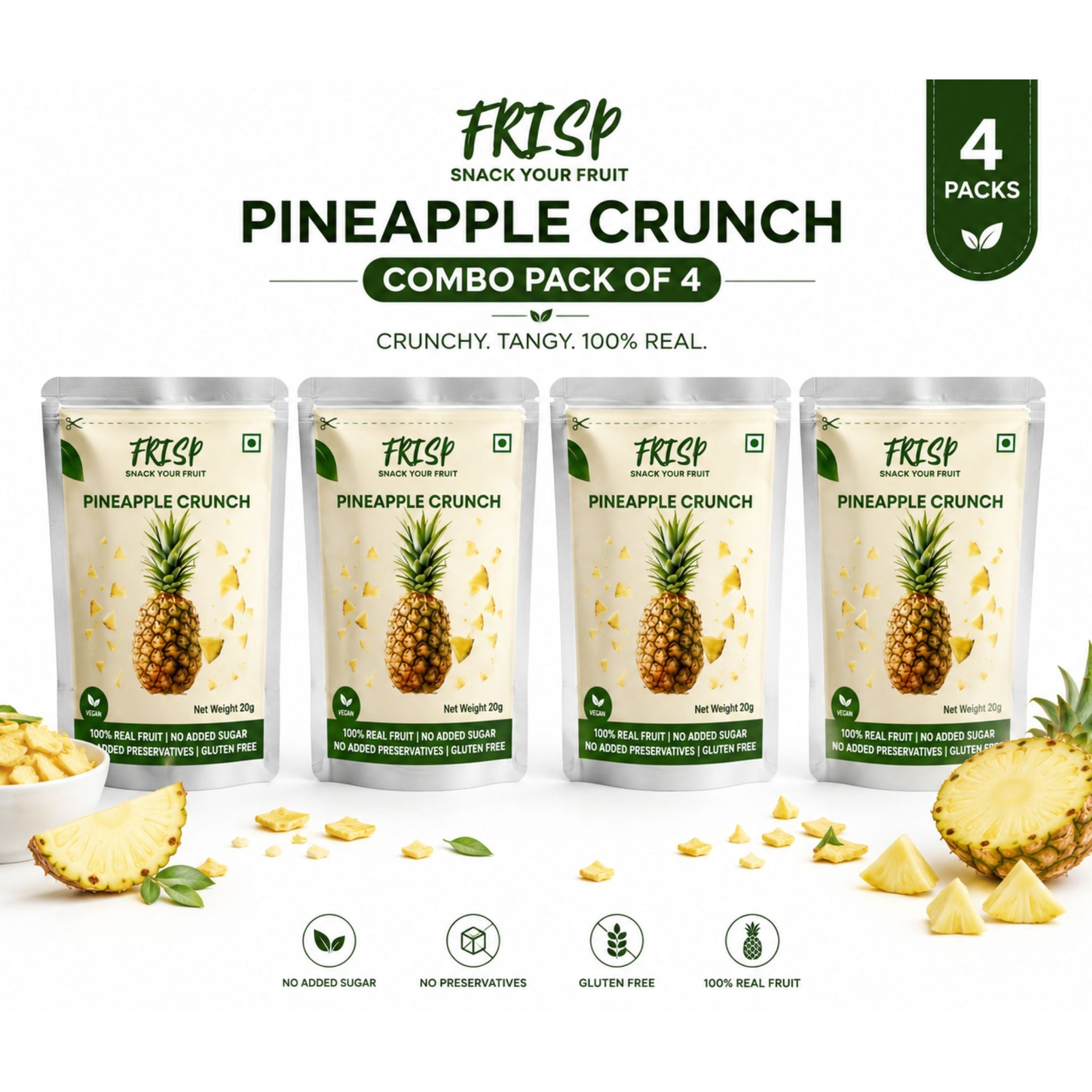 Pack of 4 | Pineapple Crunch | Freeze Dried Pineapple